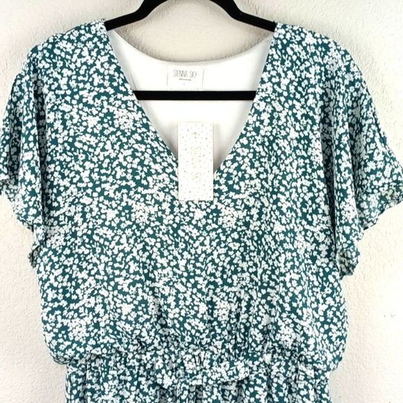 Sienna Sky Women's Floral Green / White V Neck Boho  Midi Dress sz L Feminine - Picture 11 of 14